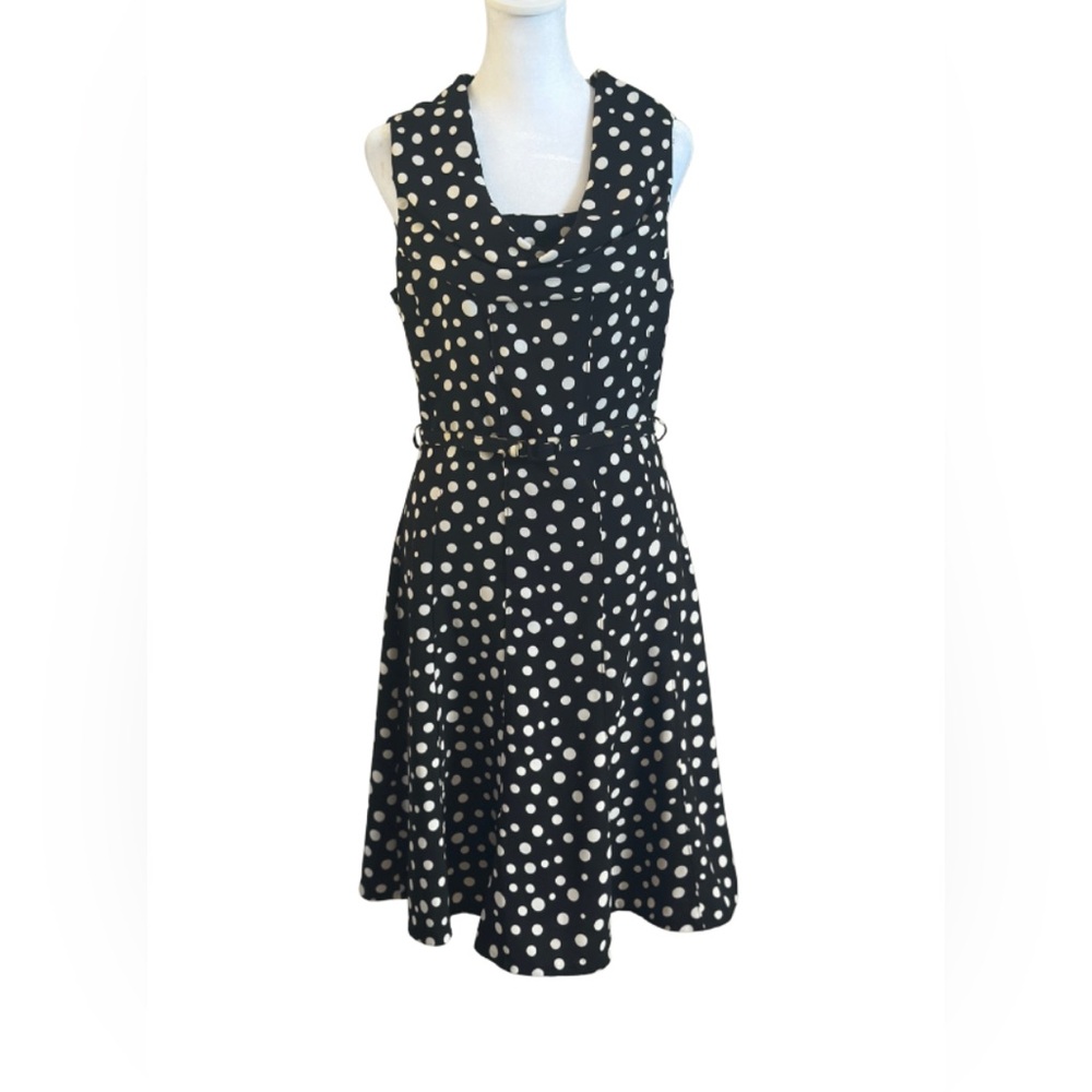 Spense Black and White Polka Dot Midi Dress